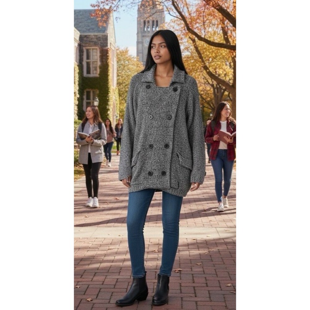 Free People womens wool double breast oversized speckled boho jacket Medium
